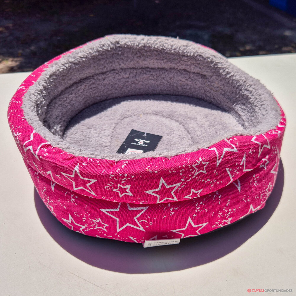 Cama redonda rosa con interior gris - 37 cm